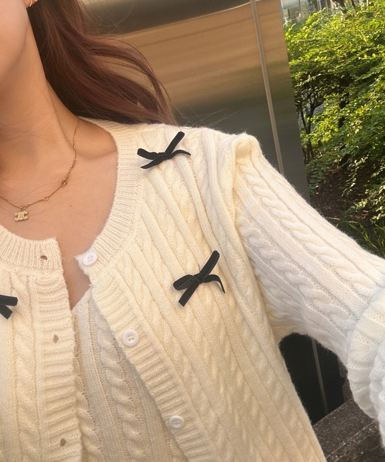 리본 꽈배기 가디건 나시세트 아이보리