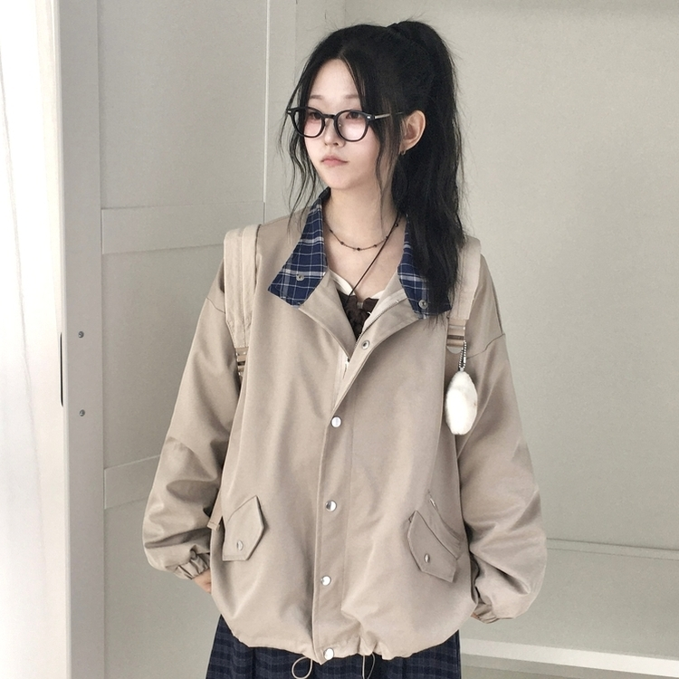 チェックバイカラーウィンドブレーカー｜ジャンパー｜韓国ファッション