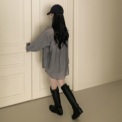 シースルーストライプサイドボタンシャツ GREY