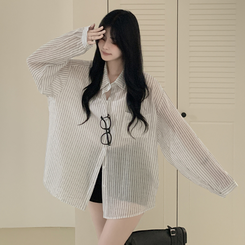 シースルーストライプサイドボタンシャツ WHITE