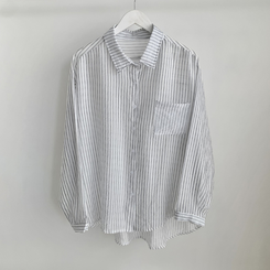 シースルーストライプサイドボタンシャツ