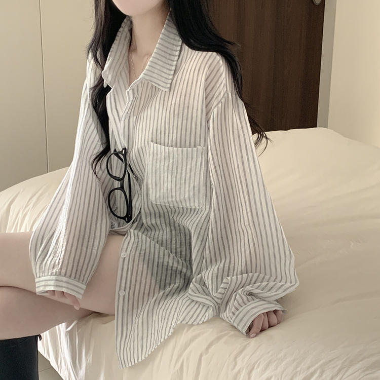 シースルーストライプサイドボタンシャツ WHITE