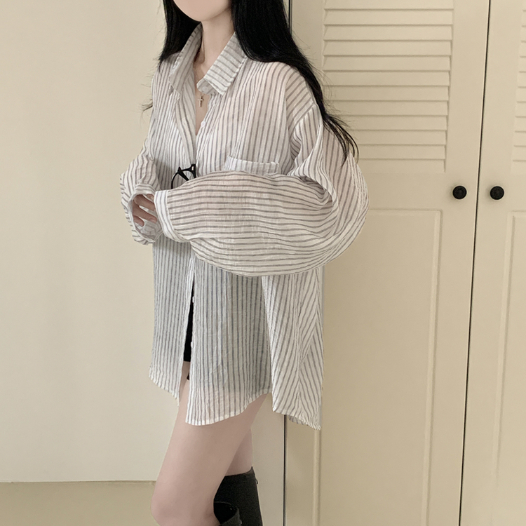 シースルーストライプサイドボタンシャツ WHITE