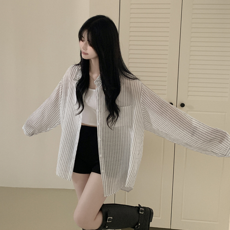 シースルーストライプサイドボタンシャツ WHITE