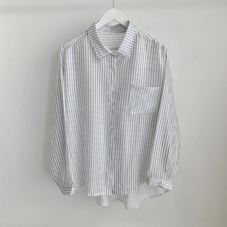 シースルーストライプサイドボタンシャツ
