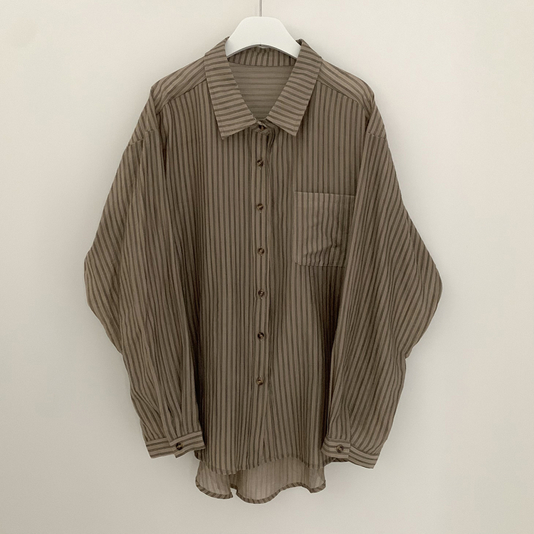 シースルーストライプサイドボタンシャツ