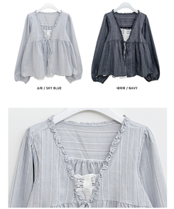 ストライプリボンレイヤードブラウス