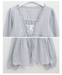 ストライプリボンレイヤードブラウス