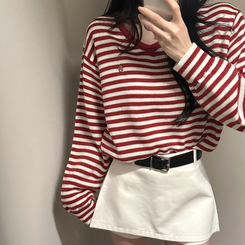 ボーダーVネックニット RED