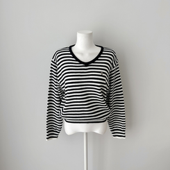 ボーダーVネックニット