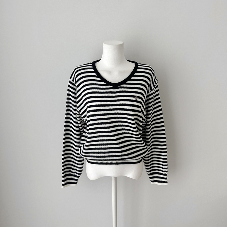 ボーダーVネックニット