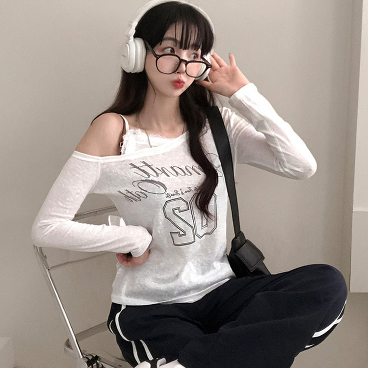 レースオフショルダー長袖Tシャツ｜長袖Tシャツ｜韓国