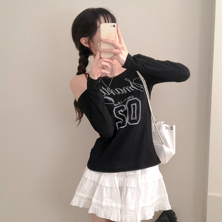 レースオフショルダー長袖Tシャツ｜長袖Tシャツ｜韓国