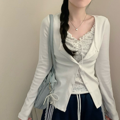 리지 플라워 잔꽃 패턴 긴팔 가디건 아이보리