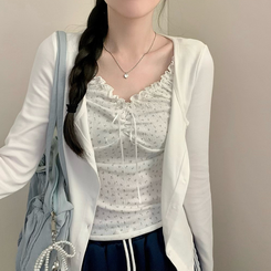 리지 플라워 잔꽃 패턴 긴팔 가디건 아이보리