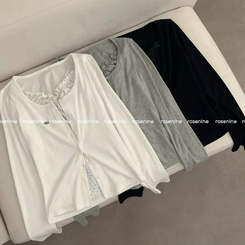 리지 플라워 잔꽃 패턴 긴팔 가디건