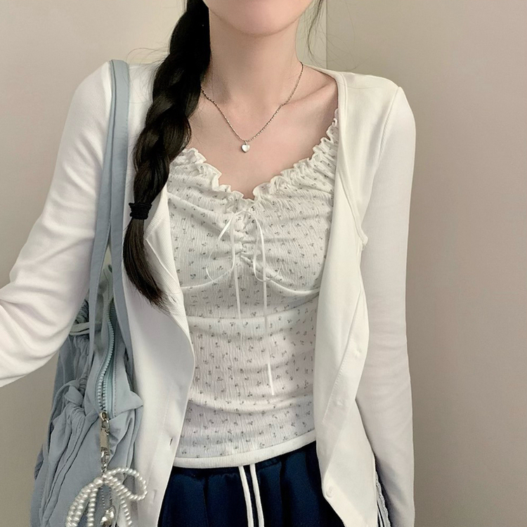 리지 플라워 잔꽃 패턴 긴팔 가디건 아이보리