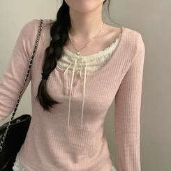 レイヤードリボンインナーニット