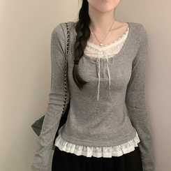 レイヤードリボンインナーニット