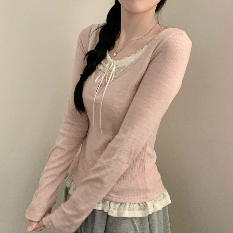 レイヤードリボンインナーニット