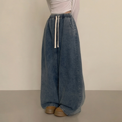 【丈別】バンディングデニムパンツ MID DENIM