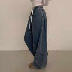 【丈別】バンディングデニムパンツ MID DENIM