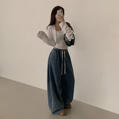 【丈別】バンディングデニムパンツ MID DENIM