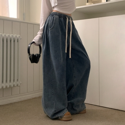 【丈別】バンディングデニムパンツ MID DENIM