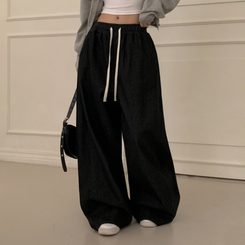 【丈別】バンディングデニムパンツ BLACK