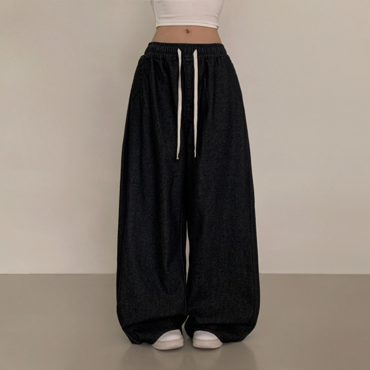 【丈別】バンディングデニムパンツ BLACK