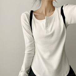 ラウンドボタン長袖Tシャツ(7color) IVORY