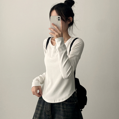 ラウンドボタン長袖Tシャツ(7color) IVORY