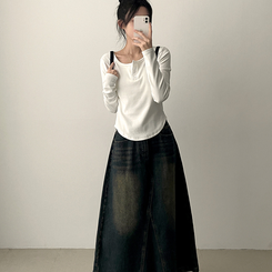 ラウンドボタン長袖Tシャツ(7color) IVORY