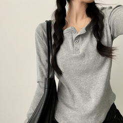 ラウンドボタン長袖Tシャツ(7color) GREY