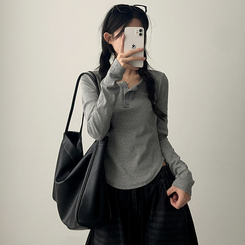 ラウンドボタン長袖Tシャツ(7color) GREY