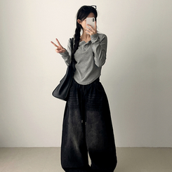 ラウンドボタン長袖Tシャツ(7color) GREY