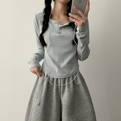 ラウンドボタン長袖Tシャツ(7color) SKY BLUE