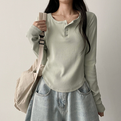 ラウンドボタン長袖Tシャツ(7color) MINT