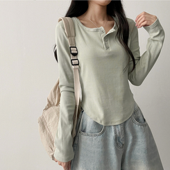 ラウンドボタン長袖Tシャツ(7color) MINT