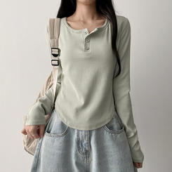 ラウンドボタン長袖Tシャツ(7color) MINT