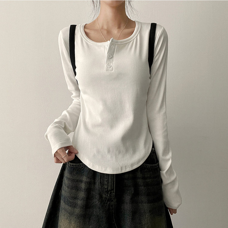 ラウンドボタン長袖Tシャツ(7color) IVORY