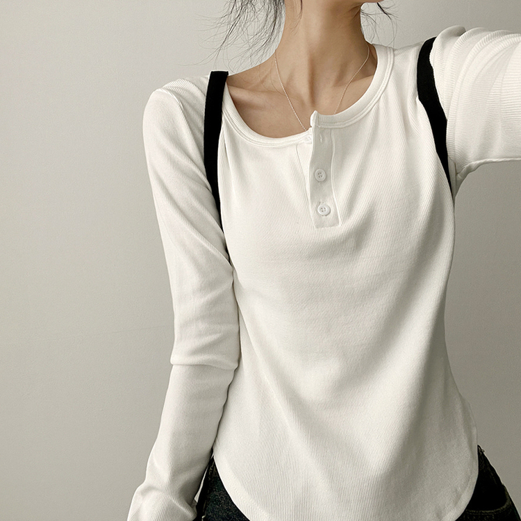 ラウンドボタン長袖Tシャツ(7color) IVORY