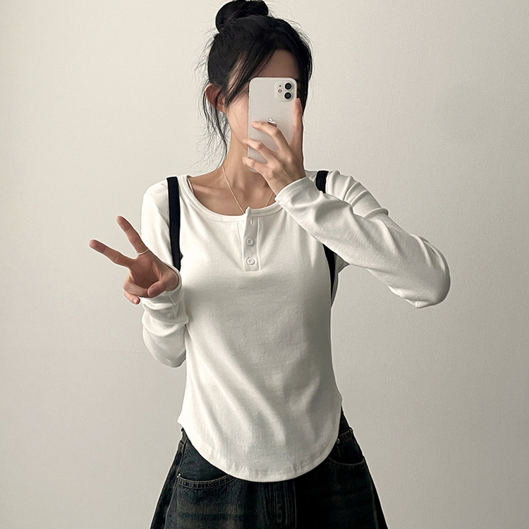 ラウンドボタン長袖Tシャツ(7color) IVORY