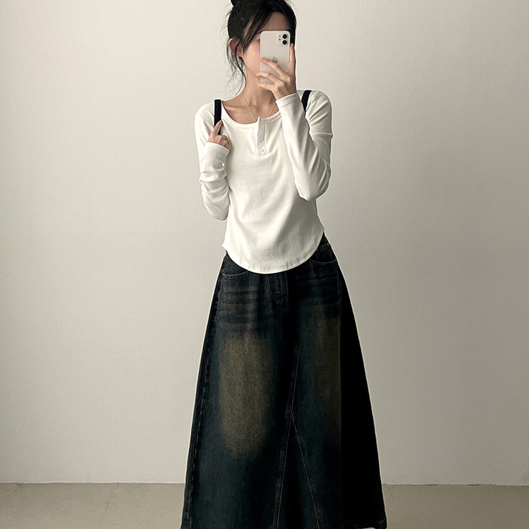 ラウンドボタン長袖Tシャツ(7color) IVORY