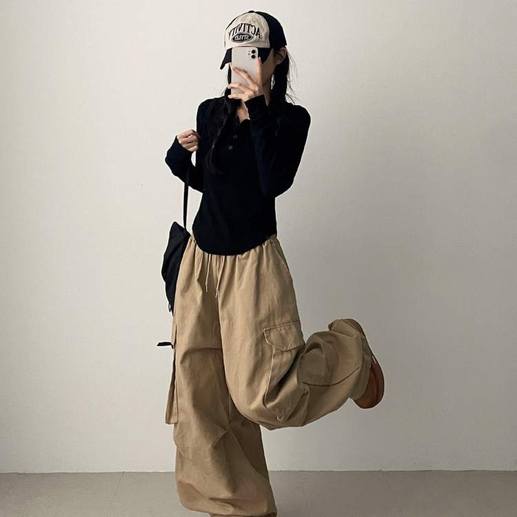 ラウンドボタン長袖Tシャツ(7color) BLACK