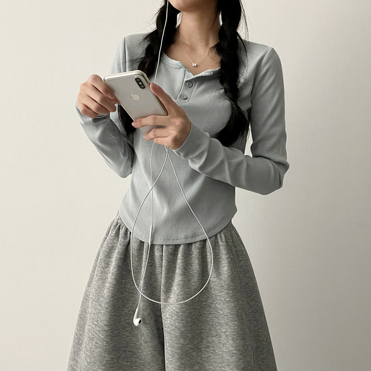 ラウンドボタン長袖Tシャツ(7color) SKY BLUE