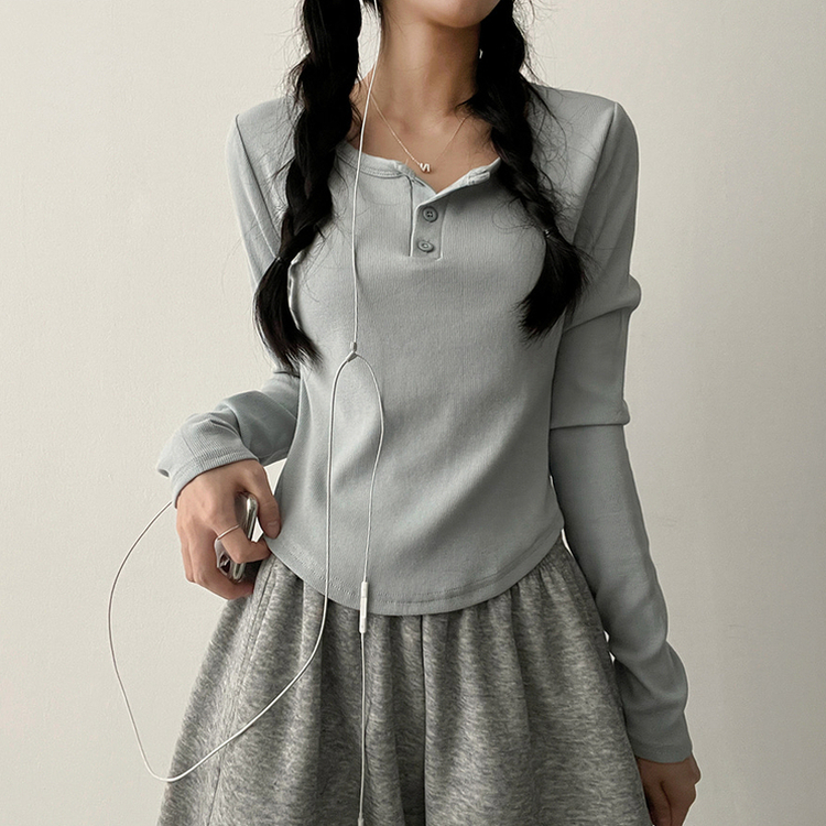 ラウンドボタン長袖Tシャツ(7color) SKY BLUE