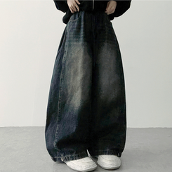 【丈別】]サイドピンタックスナップデニムワイドパンツ(6color) GRAYISH BLUE