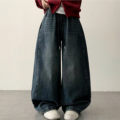 【丈別】]サイドピンタックスナップデニムワイドパンツ(6color) MID DENIM