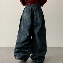 【丈別】]サイドピンタックスナップデニムワイドパンツ(6color) MID DENIM